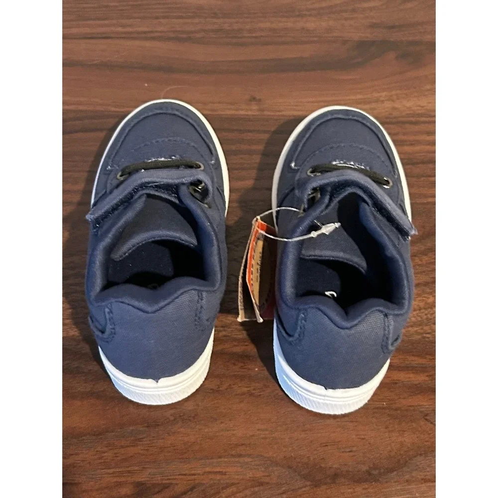 New Oomphies Ethan Toddler Navy Canvas Sneakers Hook Loop Strap Size 7C Easy On